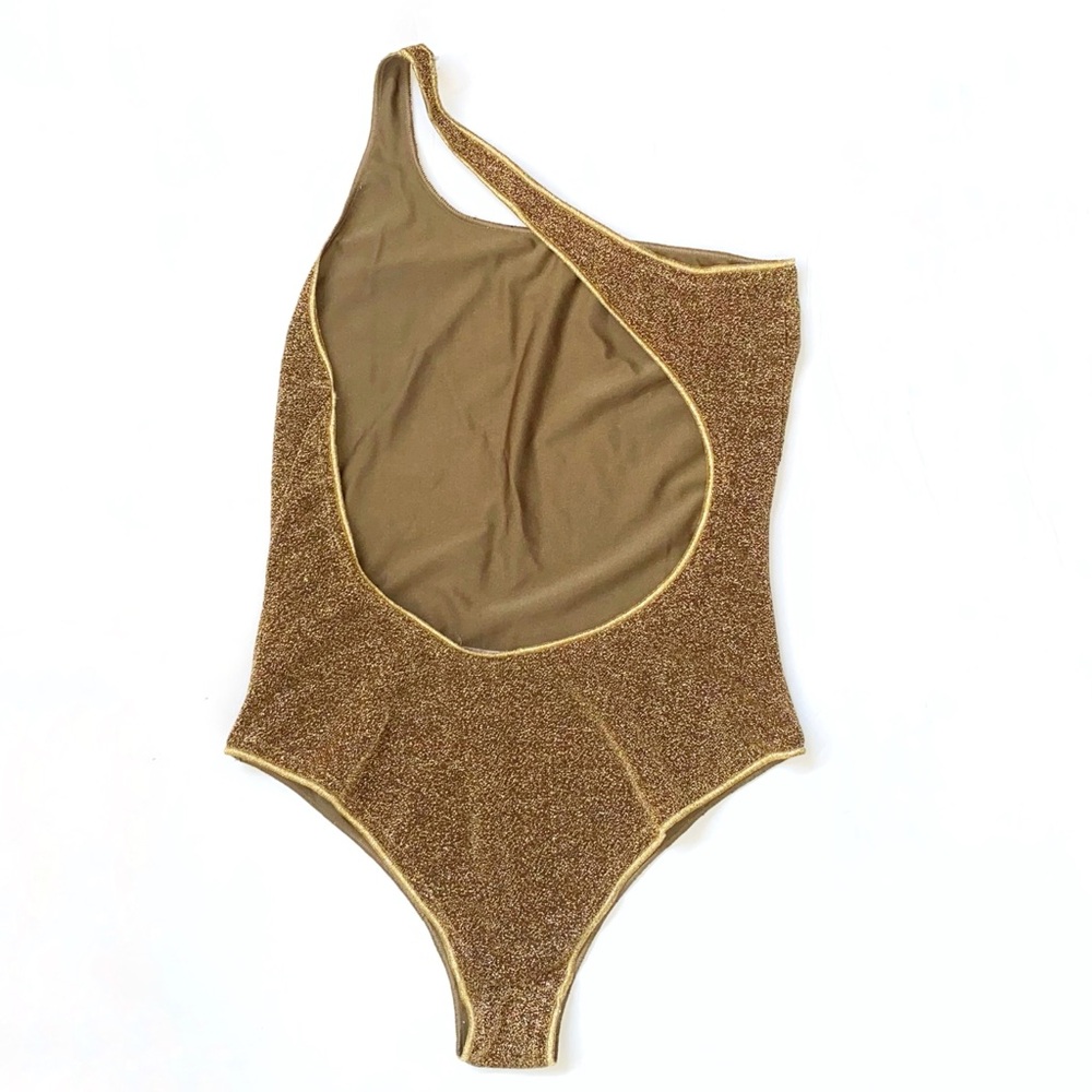 OSÉREE metallic gold LUMIÈRE ONE SHOULDER SWIMSUIT - Picture 6 of 7
